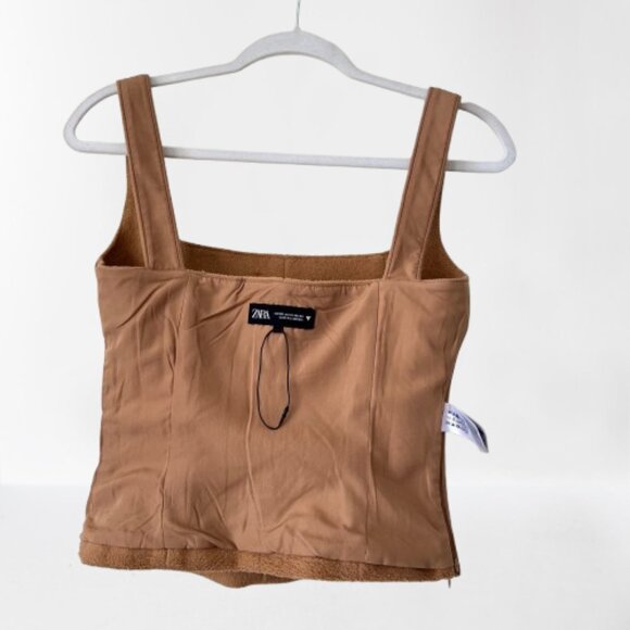 NEW Zara Soft Faux Fur, Wool Blend Bustier Corset-Style Cropped Top in Camel, XS - Picture 15 of 16